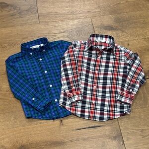 Janie and Jack Blue/Green and Blue/Red/Green Plaid Button Down Shirts - Size 3T